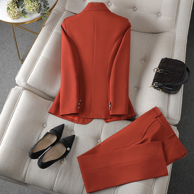 Women's Double-Breasted Blazer Suit Set with Tailored Pants