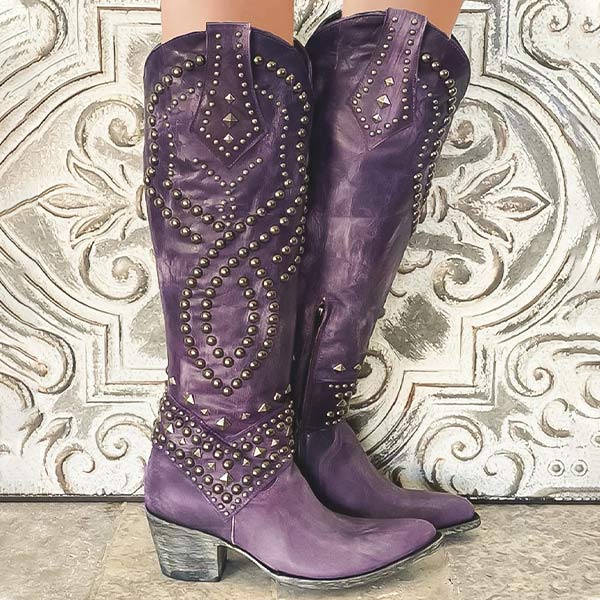 Alyssa | Damen Cowboystiefel mit Nieten und klobigem Absatz