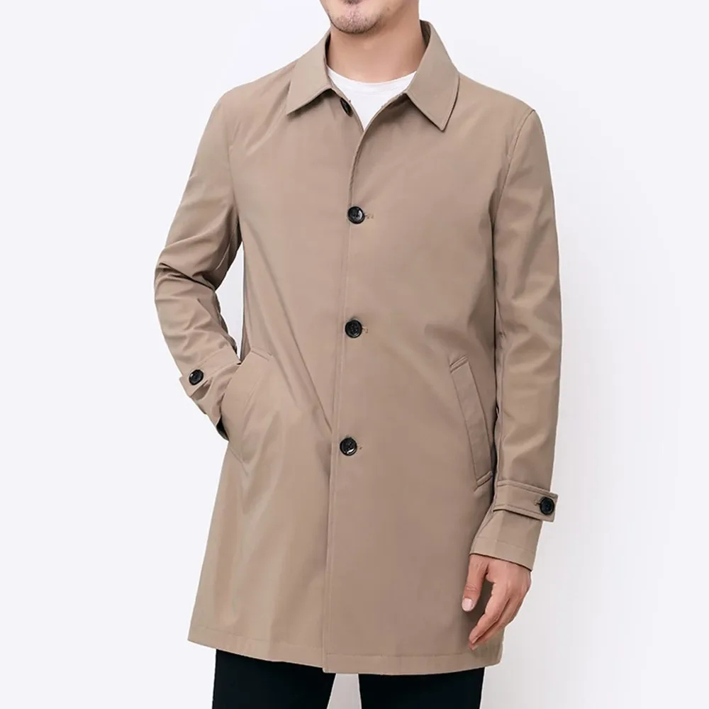 Men's Button-Front Trench Coat with Notch Collar
