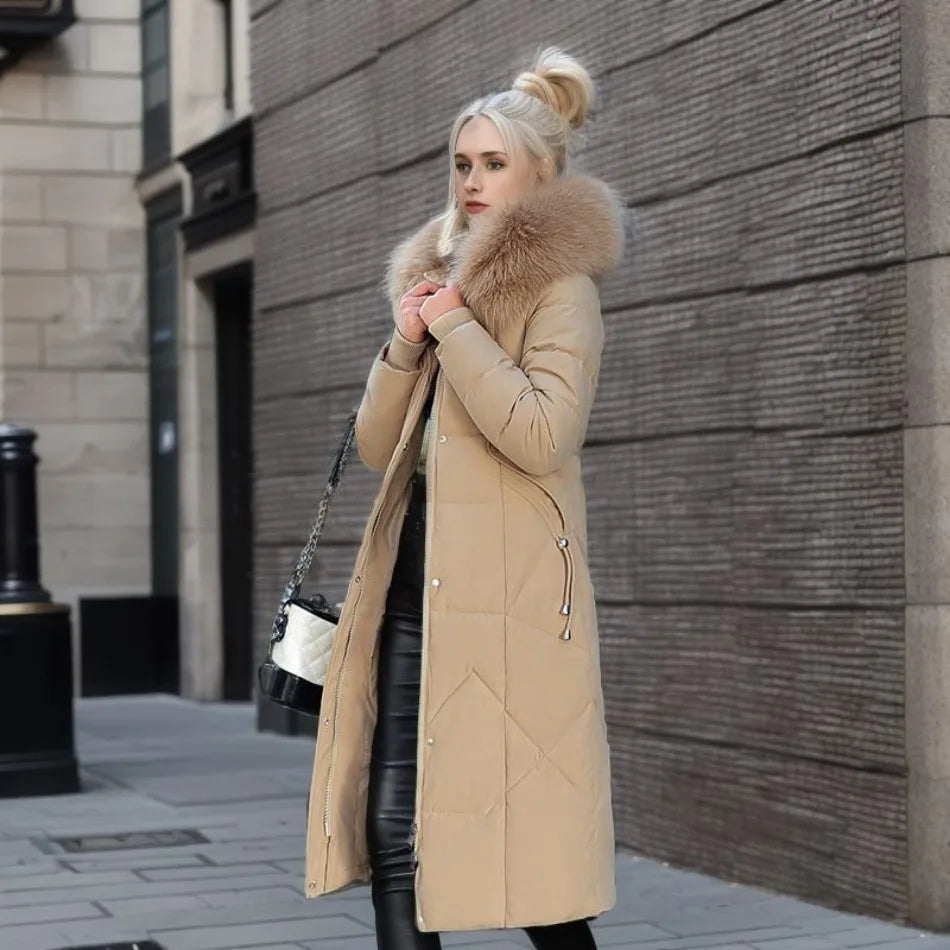Hannah | Damen Winter Steppmantel mit Kapuzenbesatz