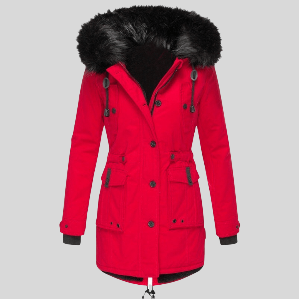 Women's Hooded Parka Coat with Faux Fur Trim Drawstring