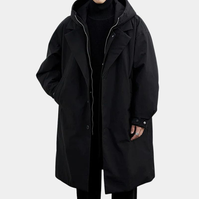Men's Hooded Layered Trench Coat with Zip Insert
