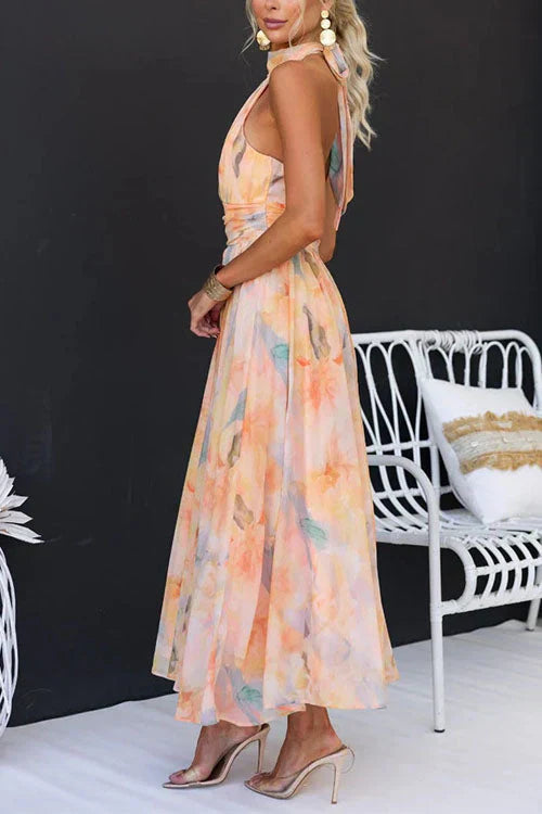 Poppy | Sommer Maxikleid für Damen mit Neckholder und Blumenmuster