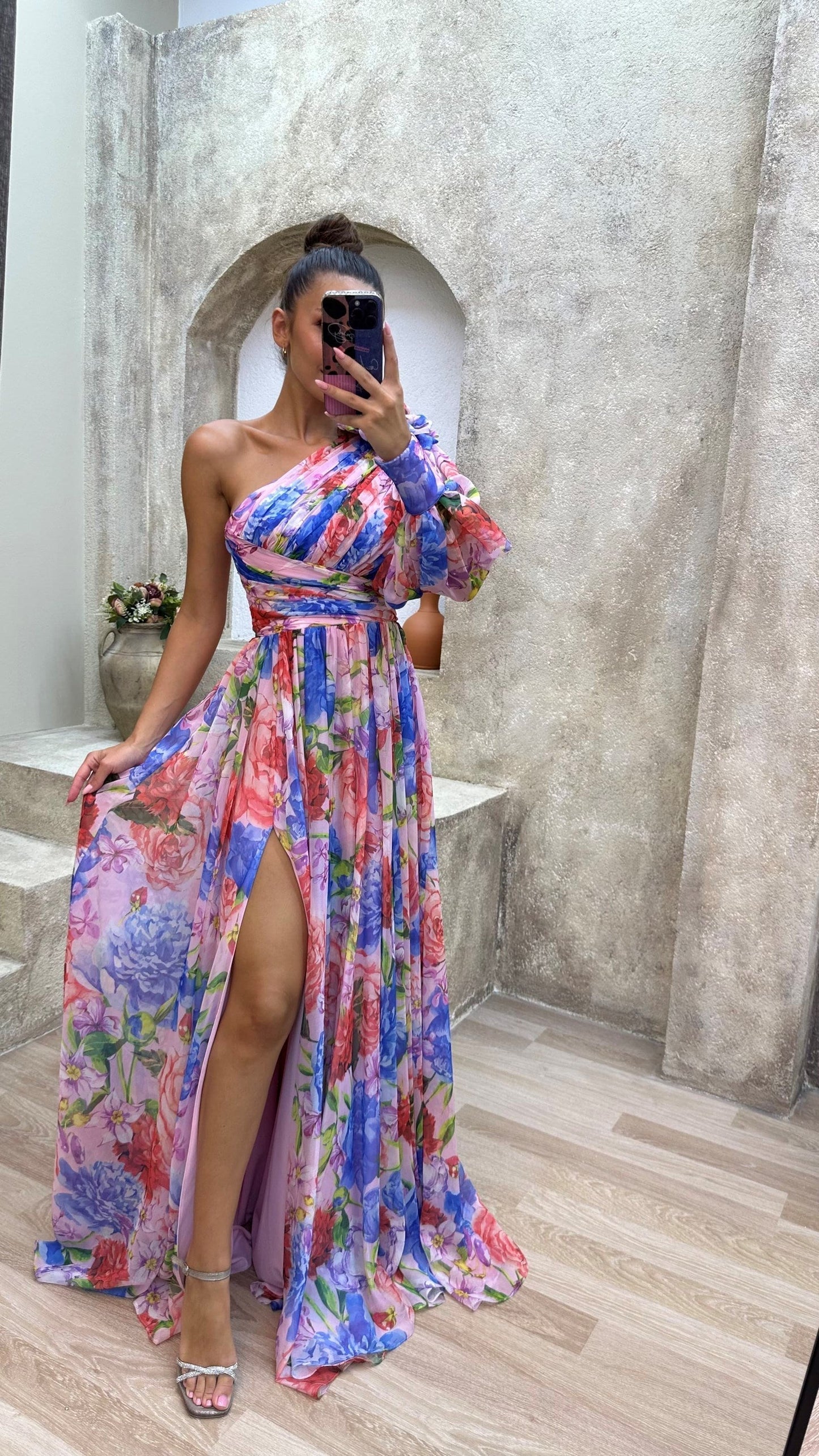 Millie | Elegantes Maxikleid für Damen mit Blumendruck und Schlitz