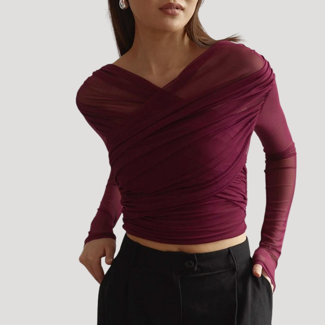 Claire | Transparentes Wickel-Langarmtop für Damen, Frühling