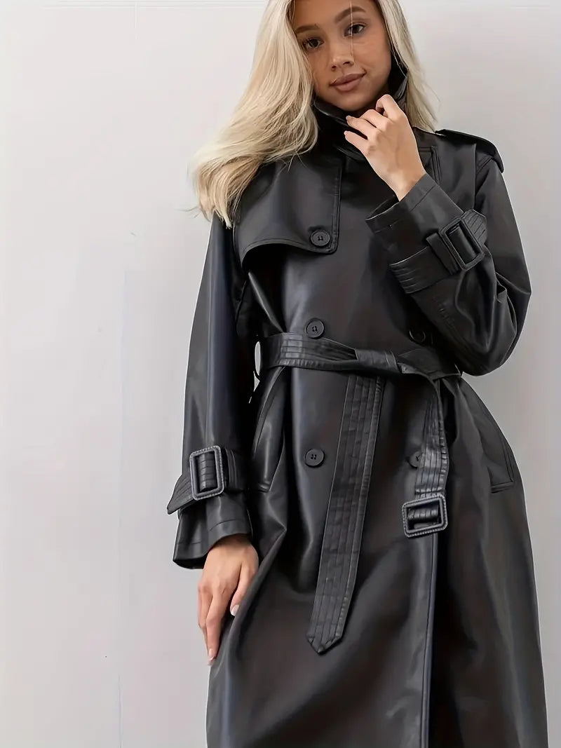 Eleanor | Langer zweireihiger Trenchcoat für Damen mit Gürtel