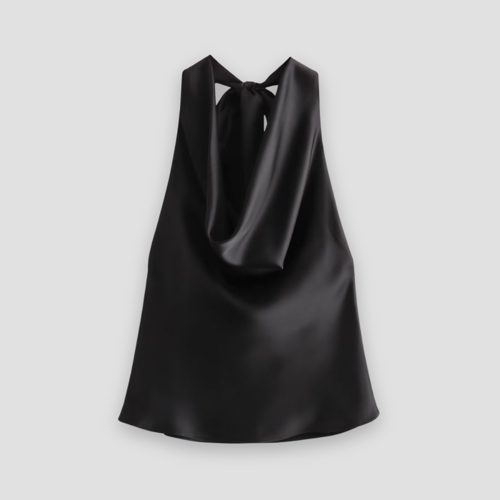 Jenny | Damen Halterneck-Top aus Satin mit drapierter Schleife am Rücken