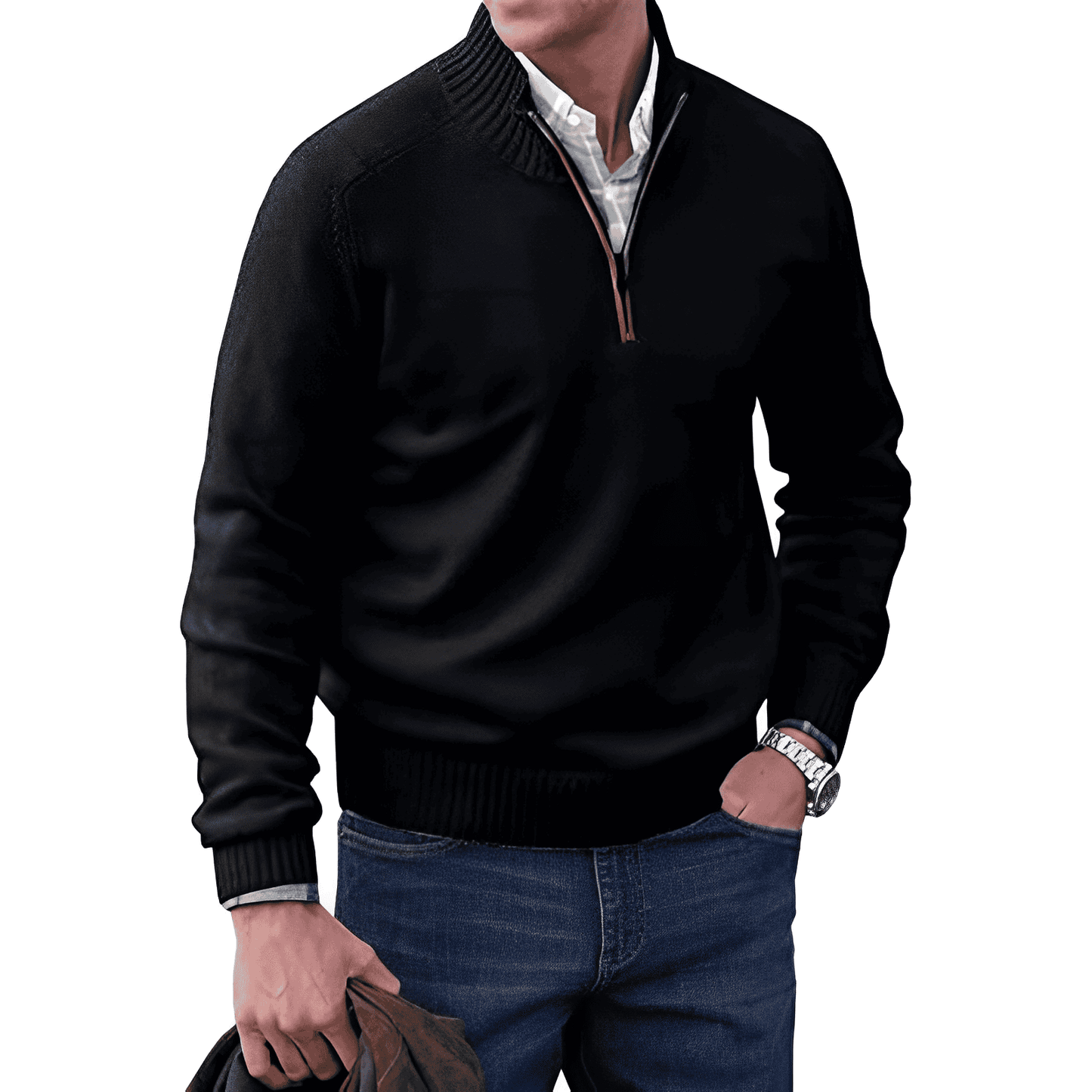 Evan | Herrenstrickpullover mit halbem Reißverschluss