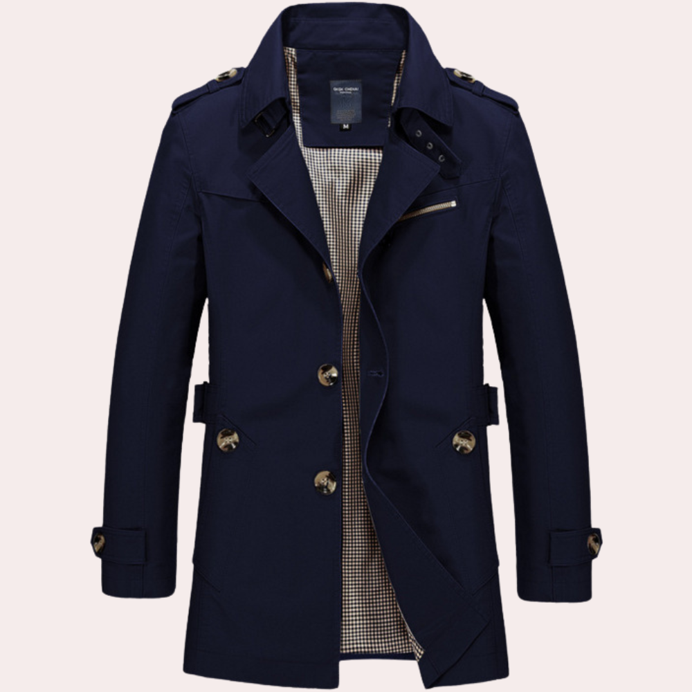 Jason | Schmal geschnittener Zweireiher-Trenchcoat für Herren