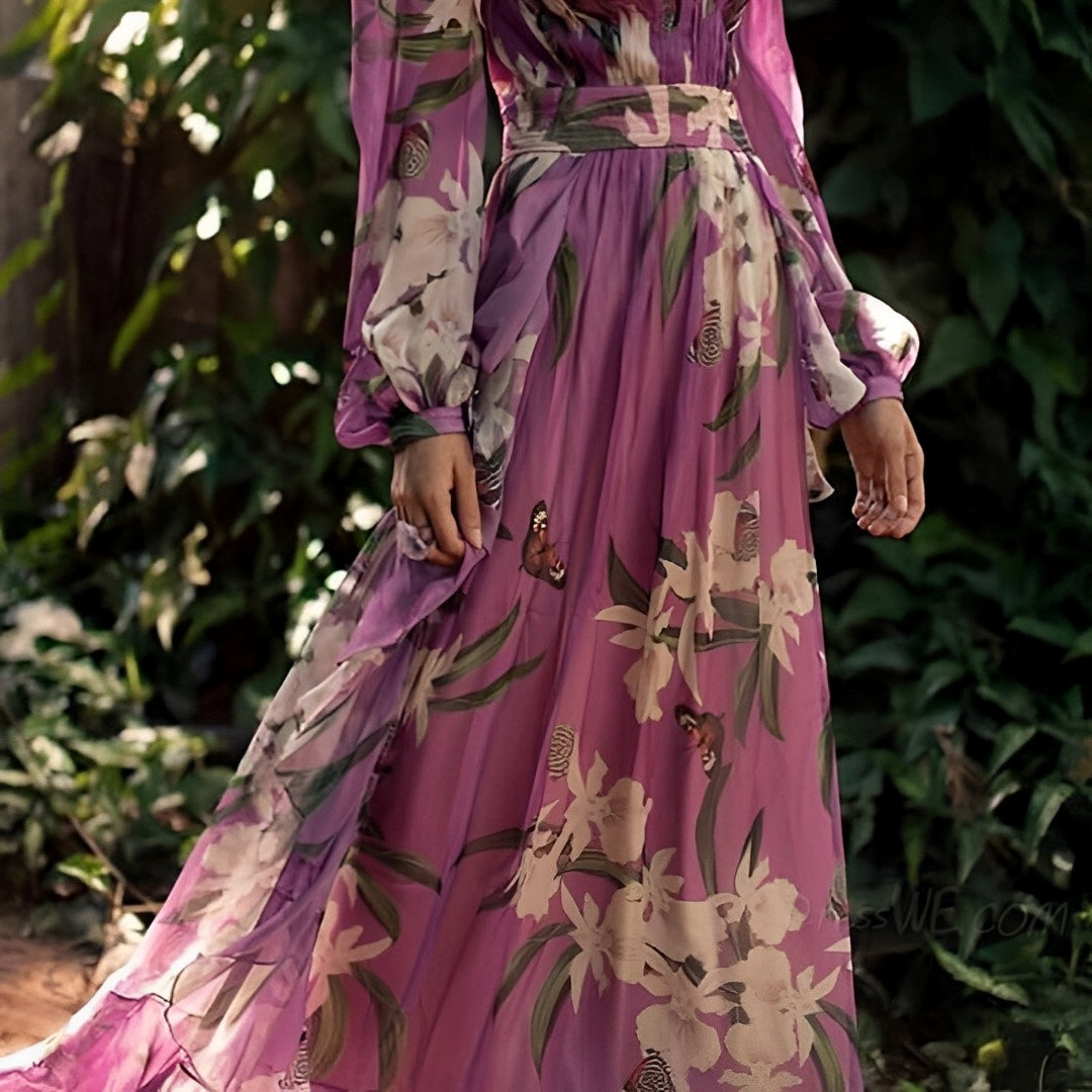 Abigail | Bequemes Maxikleid mit Blumenmuster und V-Ausschnitt für Damen