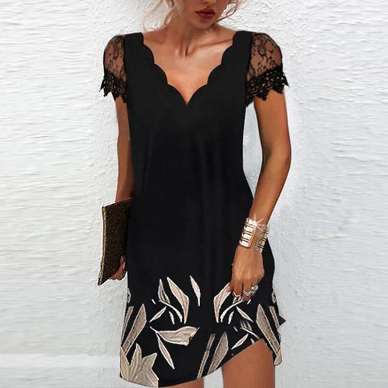 Jacklyn | Damen Mini-Kleid mit Muschelsaum-Ausschnitt und kurzen Ärmeln