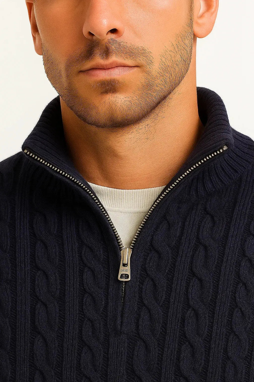 Joshua | Men’s Spring Zip-Neck Cable Knit Sweater Elvorah
