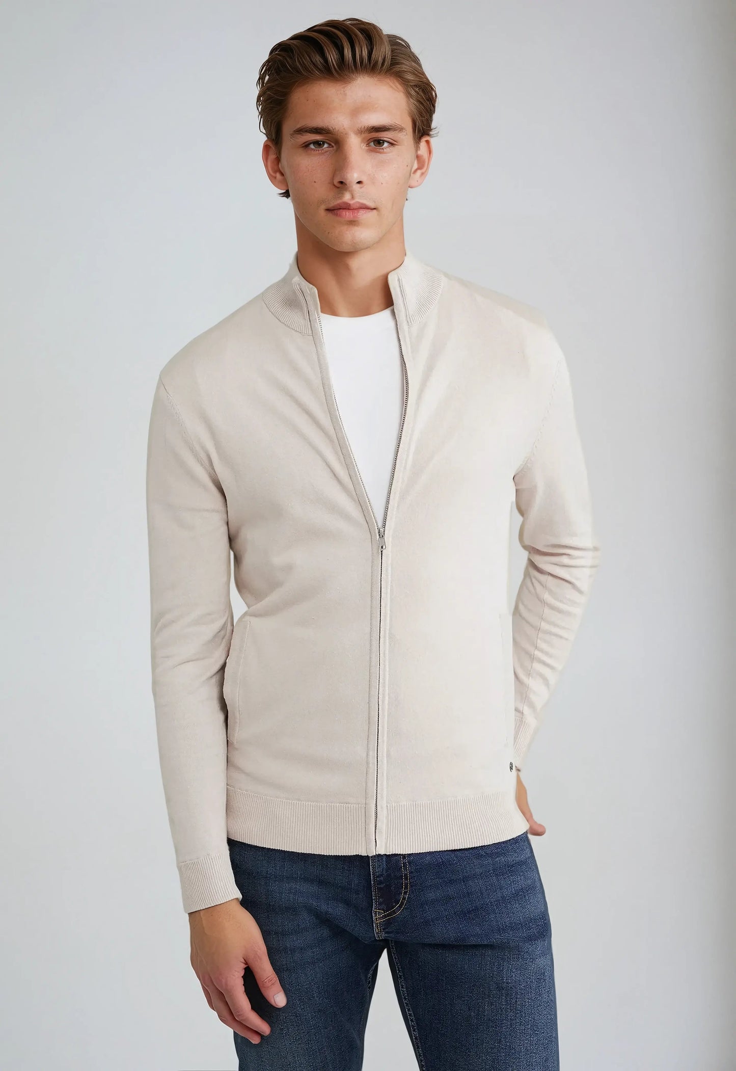 Jacob | Herren Strickpullover mit Reißverschluss und Stehkragen