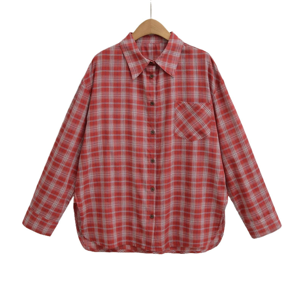Women's Plaid Flannel Shirt Button-Front with Chest Pocket