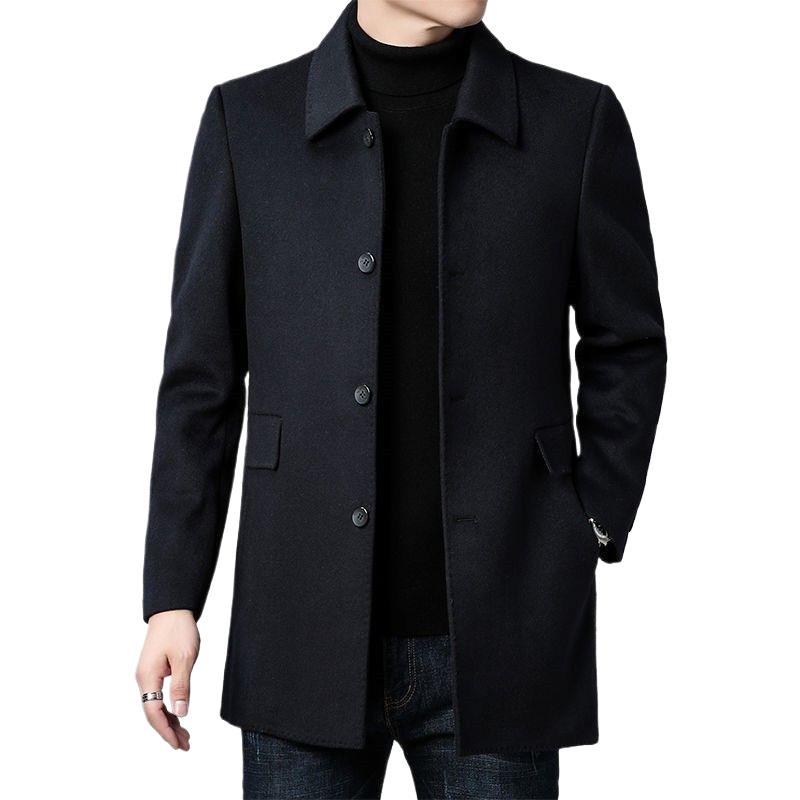 Men's Button-Front Overcoat with Notched Collar