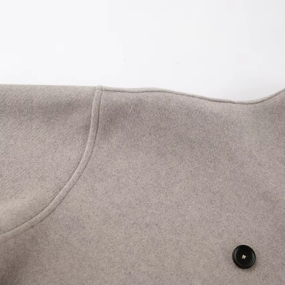 Women's Double-Breasted Coat with V-Neck and Button Front