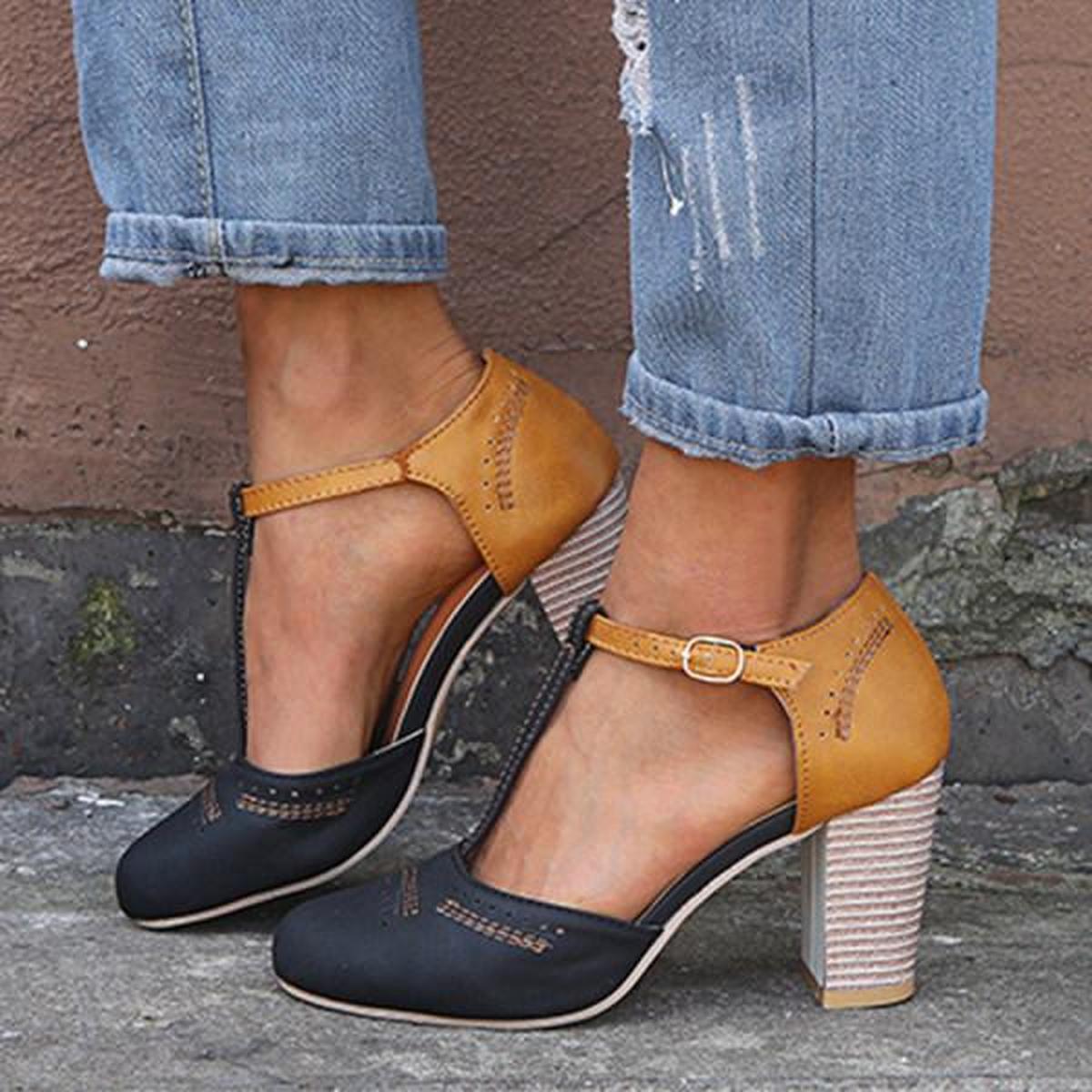 Olivia | Damen Vintage-Stil Fersenriemen-Pumps