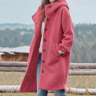 Women's Long Hooded Cardigan Coat with Front Closure