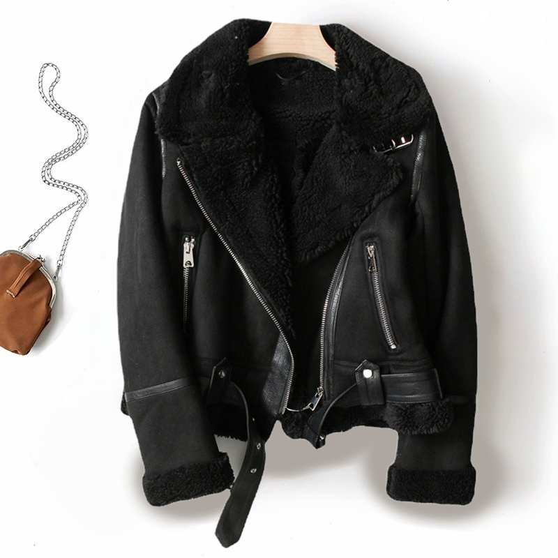 Grace | Schicke Damen-Motorradjacke mit Shearling-Futter