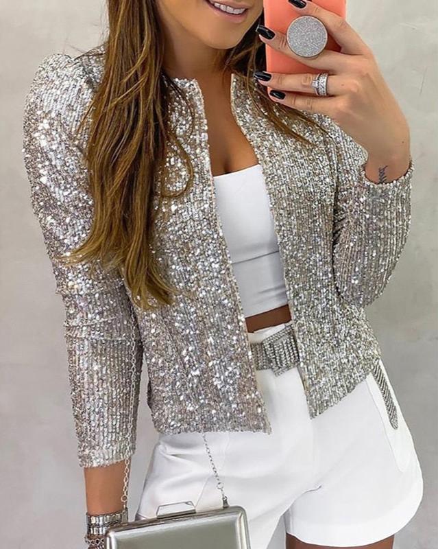 Claire | Damen Glitzer-Partyjacke mit offener Vorderseite
