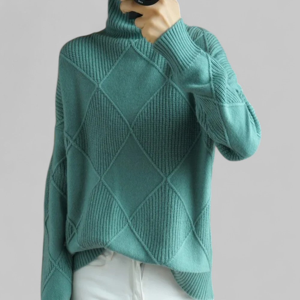 Rebecca | Damen Winter Oversized Rollkragenpullover mit Muster