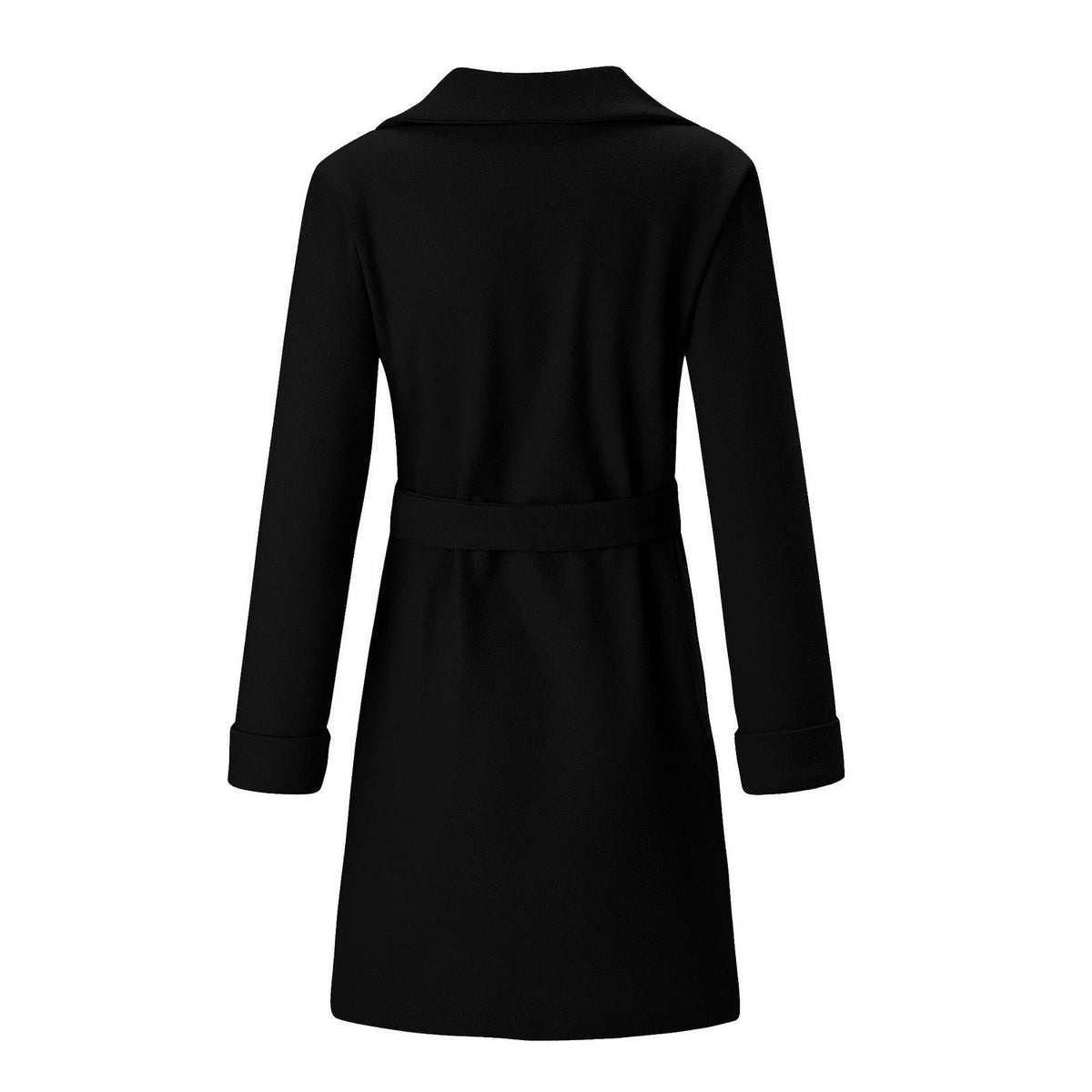Women's Wrap Coat with Notched Collar and Tie Waist