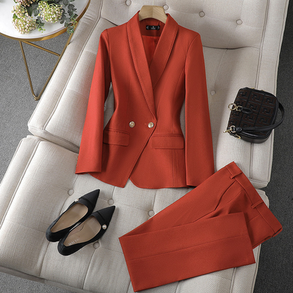 Women's Double-Breasted Blazer Suit Set with Tailored Pants
