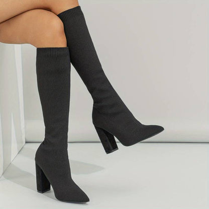 Addison | Damen Strick-Sockenstiefeletten mit Blockabsatz
