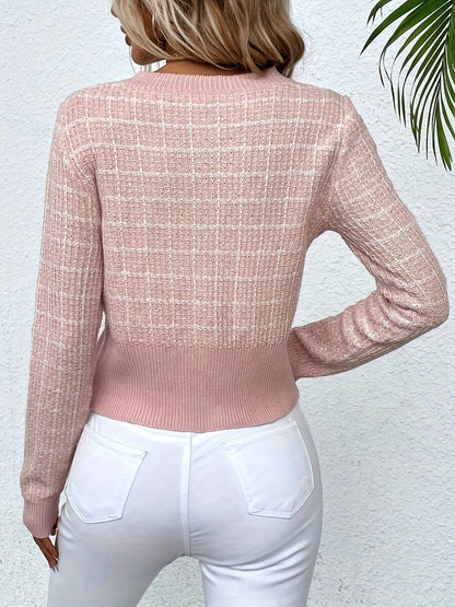 Emily | Women’s Tweed Button Front Knit Cardigan