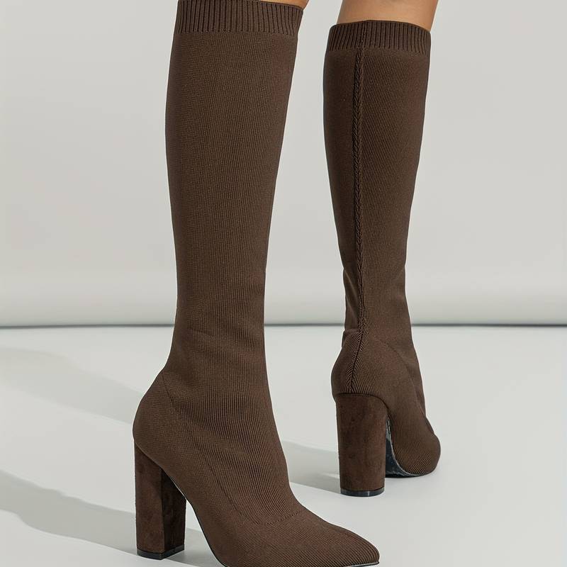 Addison | Damen Strick-Sockenstiefeletten mit Blockabsatz