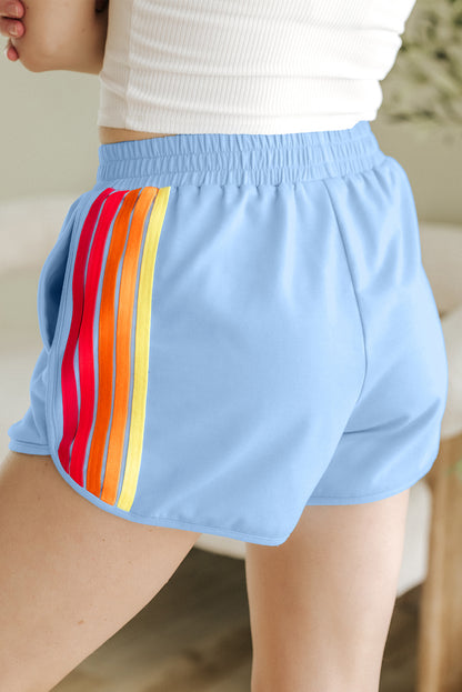 Sunset Stripe High-Waist Active Shorts — Beau Blue