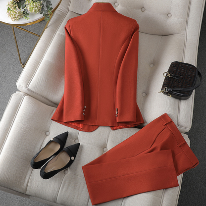 Women's Double-Breasted Blazer Suit Set with Tailored Pants