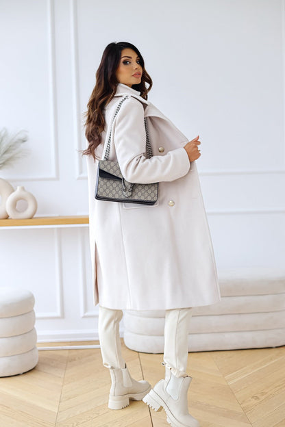 Women's Double-Breasted Wool Coat with Gold Buttons
