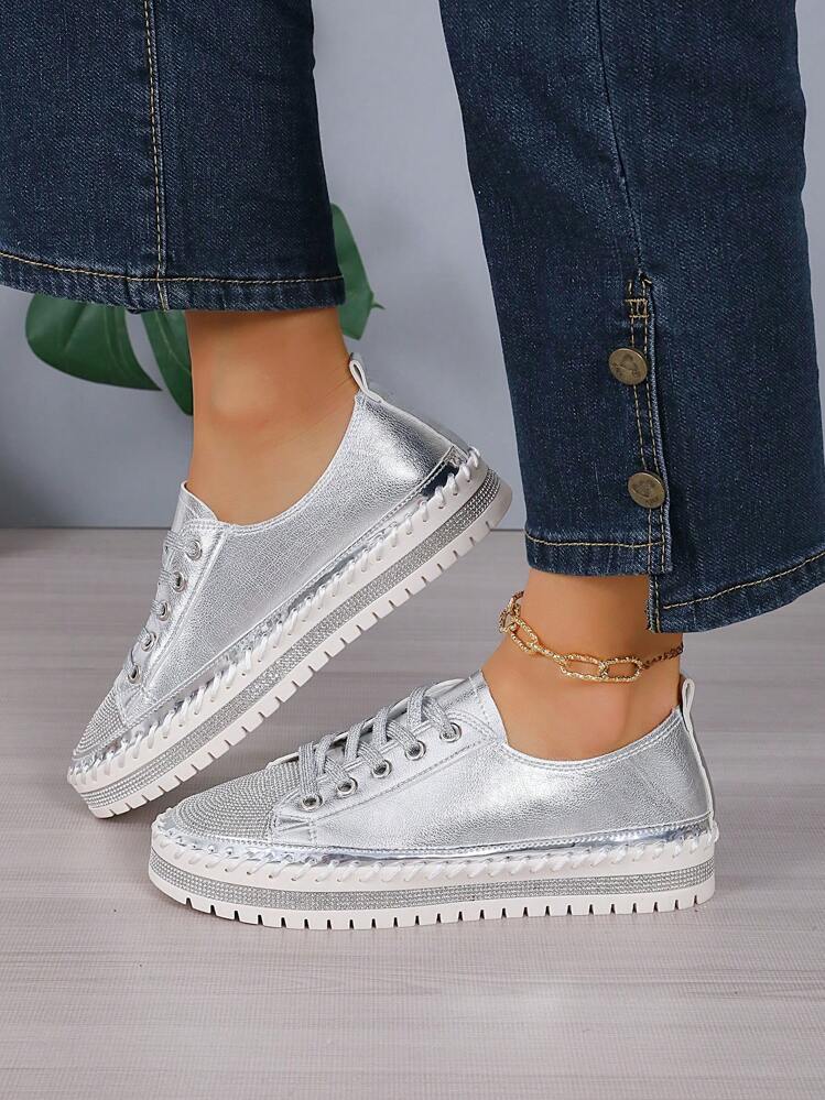 DIAMOND SILVER LEATHER SNEAKERS -Shine With Every Step ✨