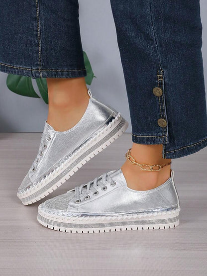 DIAMOND SILVER LEATHER SNEAKERS -Shine With Every Step ✨