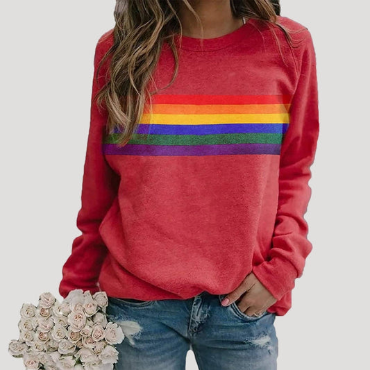 Ashley | Damen Regenbogenstreifen Freizeit-Sweatshirt für den Frühling