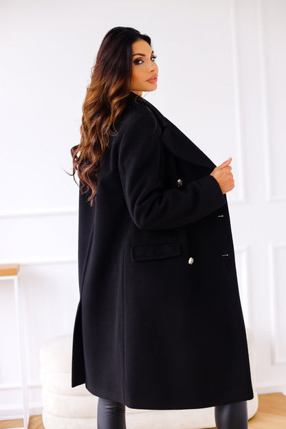 Women's Double-Breasted Wool Coat with Gold Buttons