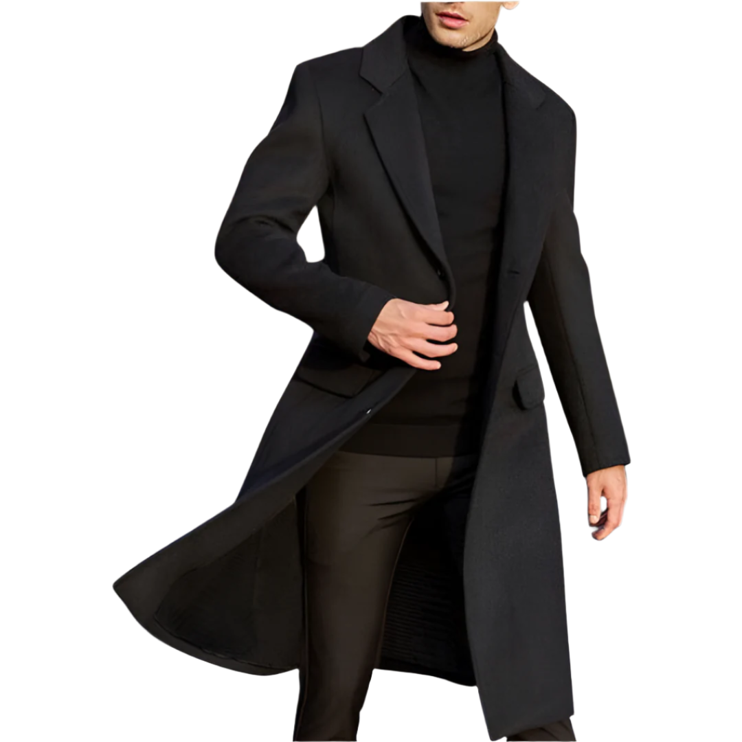 Men's Notched Lapel Overcoat Long Single-Breasted