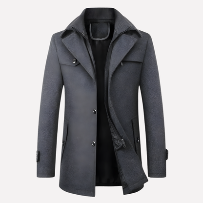 Men's Wool-Blend Peacoat with Button Closure and Zip Insert
