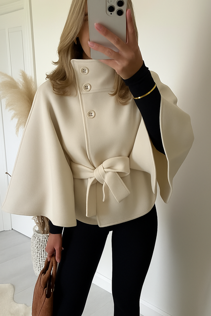 Women's Cape Coat with Belt and Button Closure