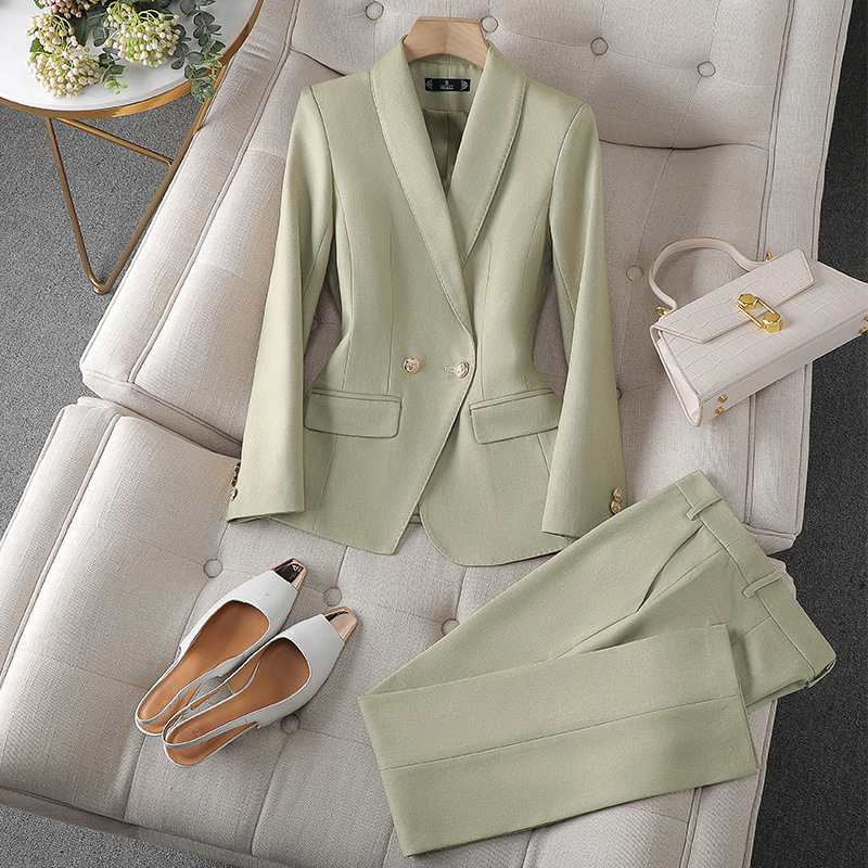 Women's Double-Breasted Blazer Suit Set with Tailored Pants