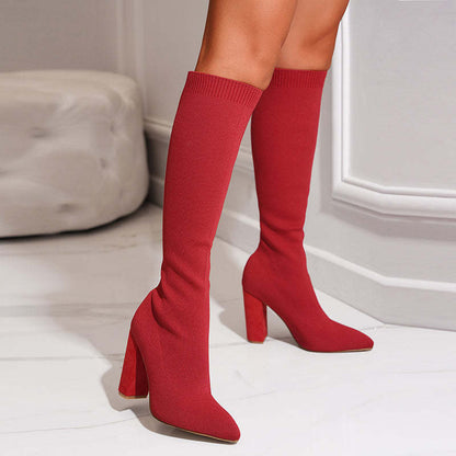 Addison | Damen Strick-Sockenstiefeletten mit Blockabsatz