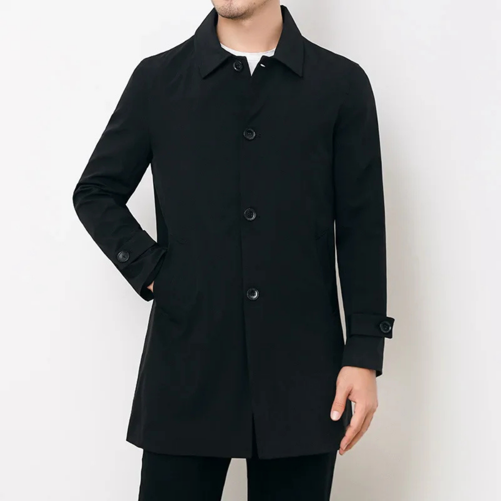 Men's Button-Front Trench Coat with Notch Collar
