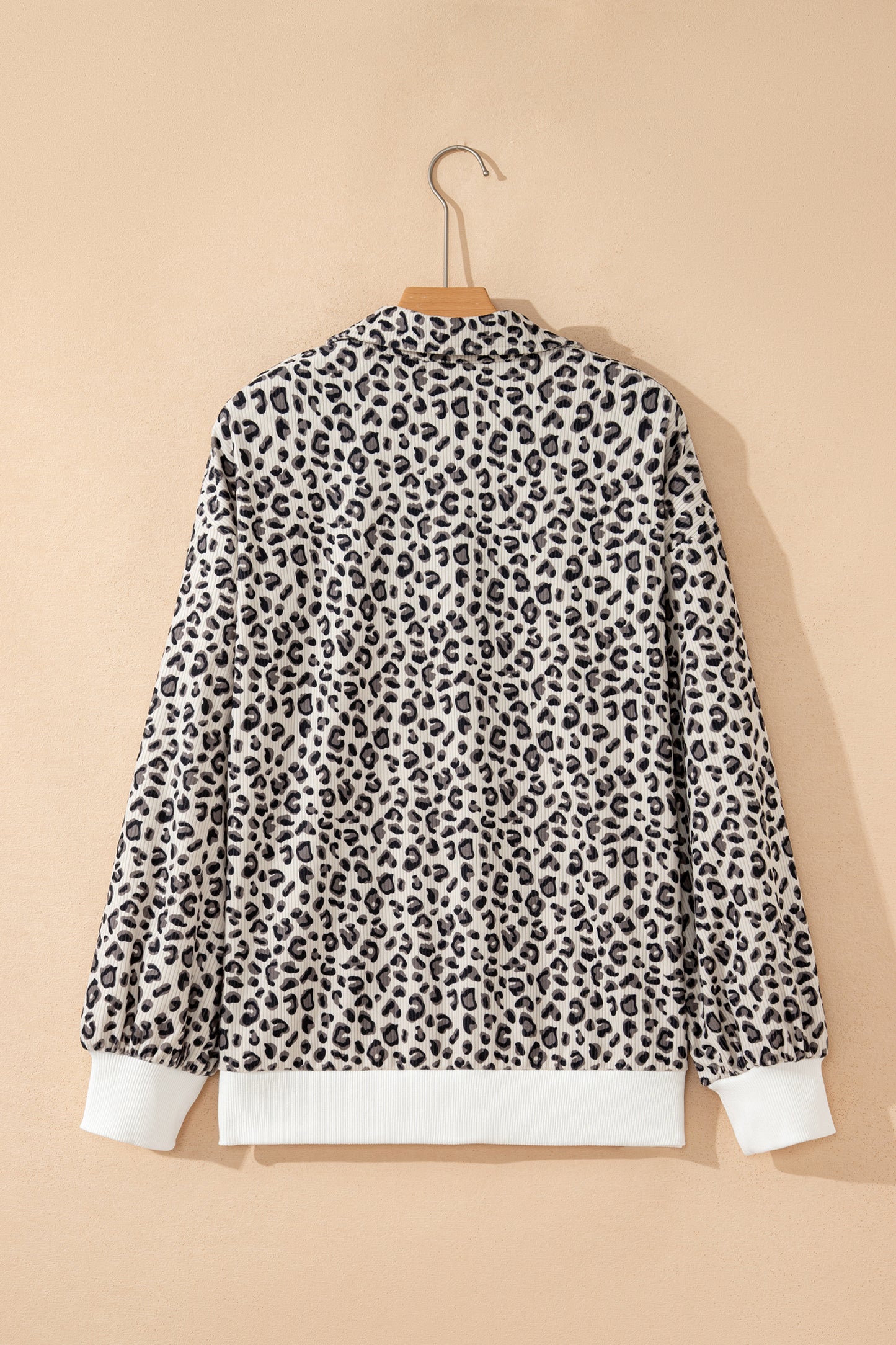 Brown Leopard Print Corduroy Quarter-Zip Sweatshirt