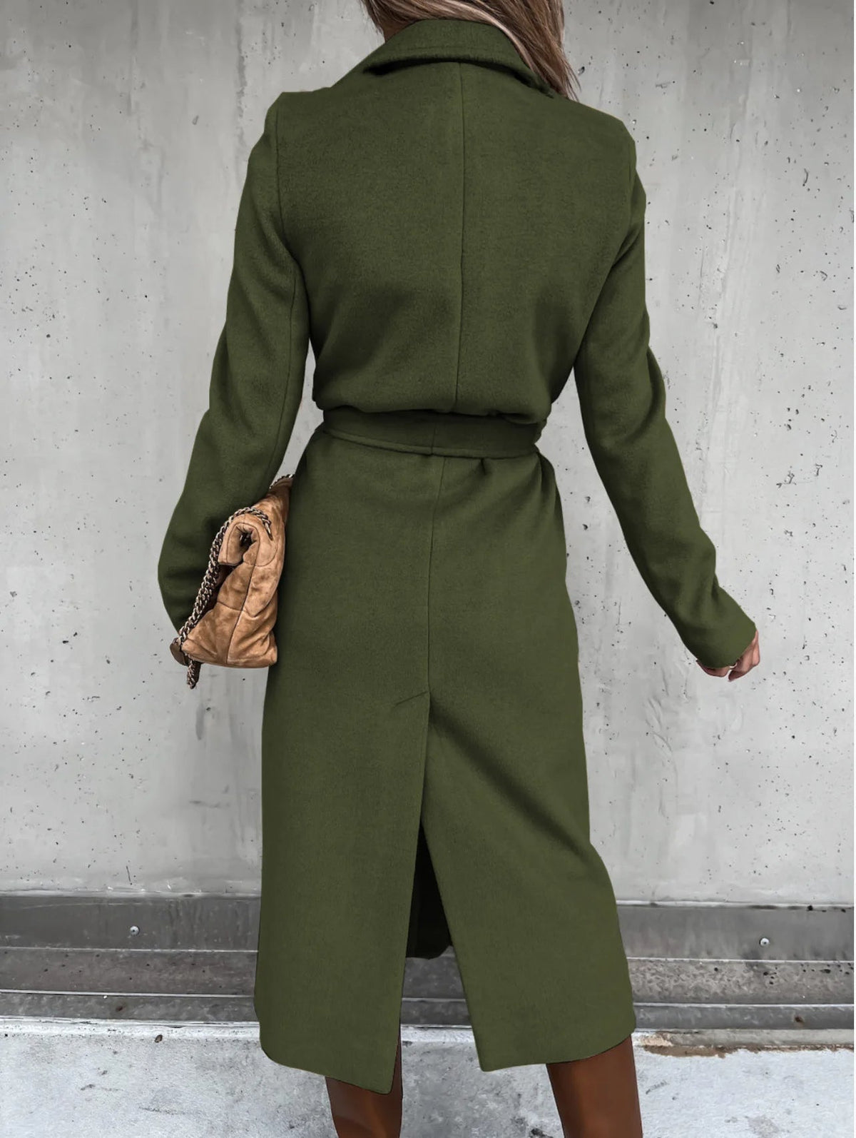 Women's Belted Midi Coat with Notch Lapel Open Front