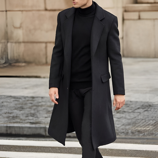 Men's Notched Lapel Overcoat Long Single-Breasted