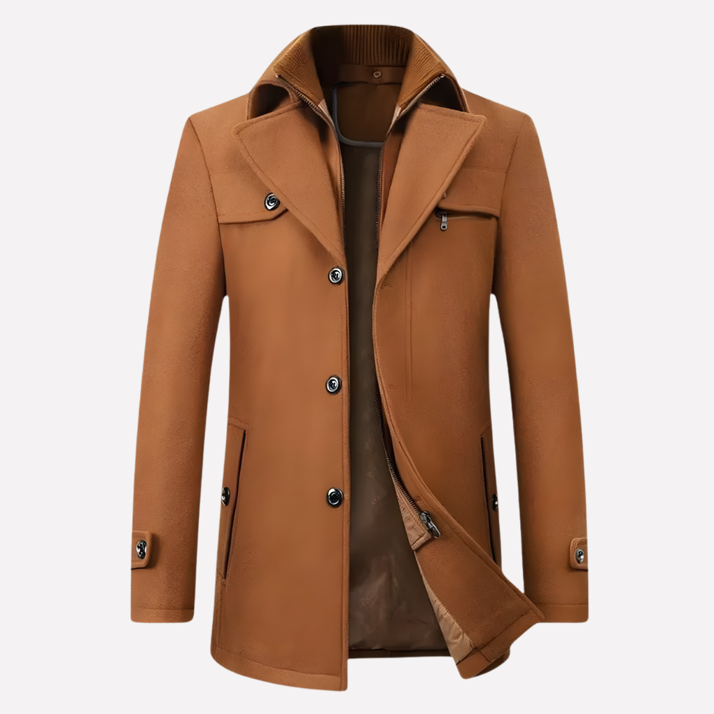 Men's Wool-Blend Peacoat with Button Closure and Zip Insert