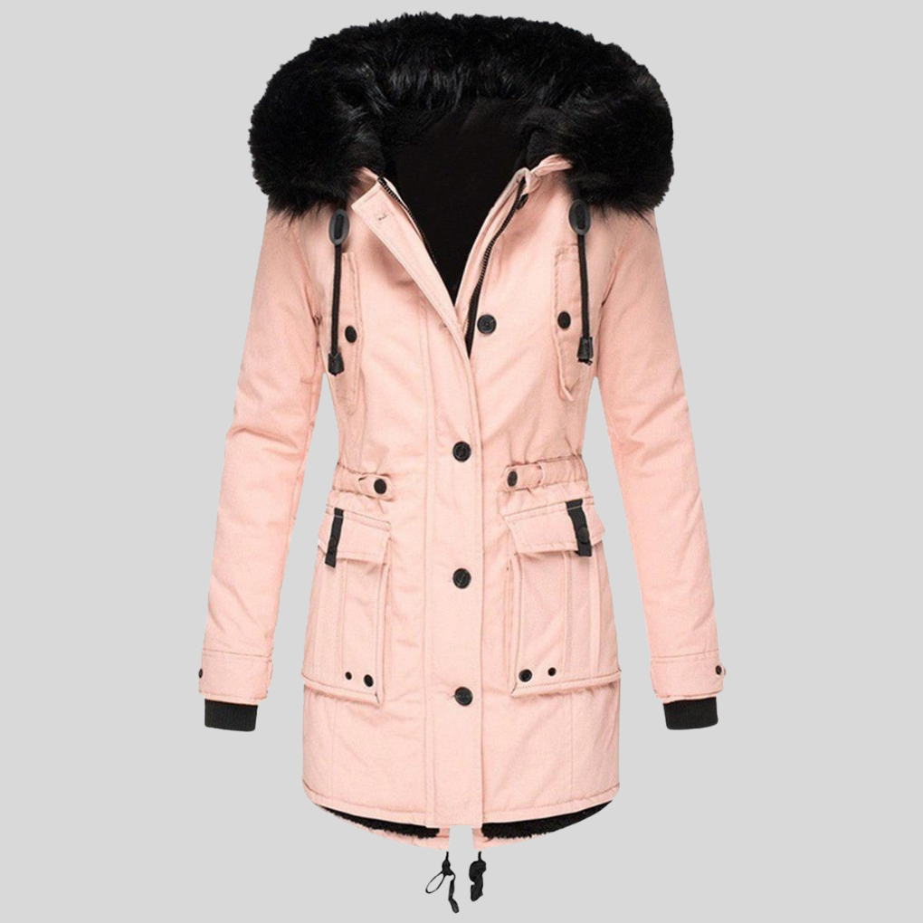 Women's Hooded Parka Coat with Faux Fur Trim Drawstring