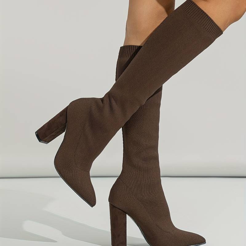 Addison | Damen Strick-Sockenstiefeletten mit Blockabsatz