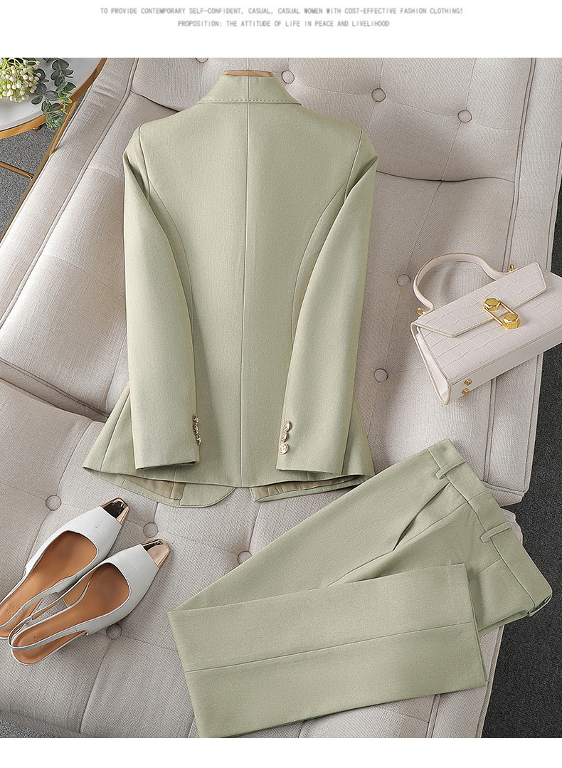 Women's Double-Breasted Blazer Suit Set with Tailored Pants